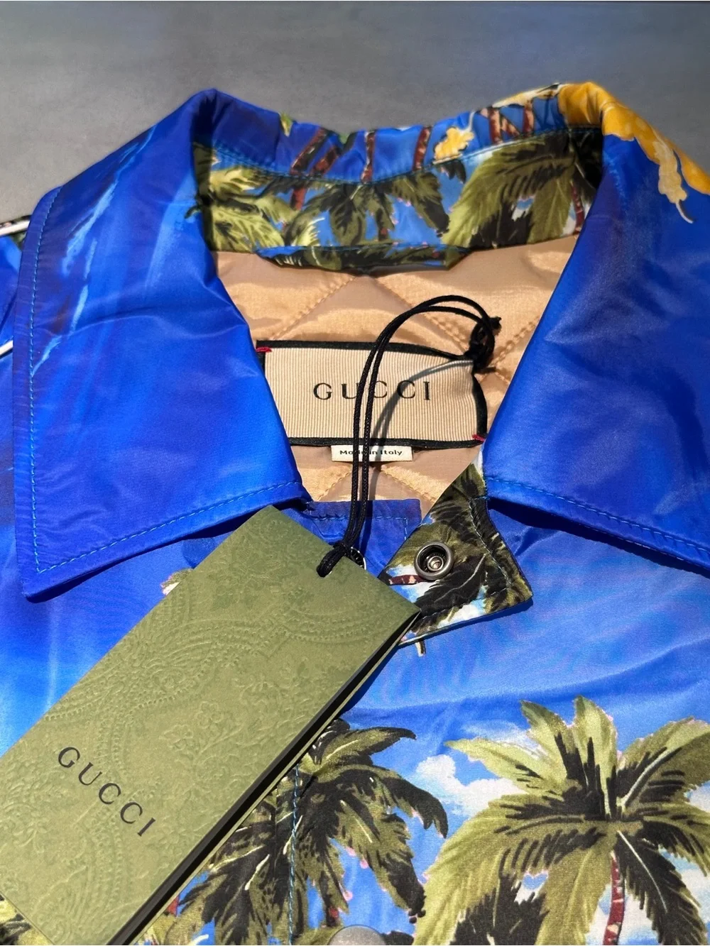 Gucci Multi-Color Tropical Print Jacket with Blue Accents